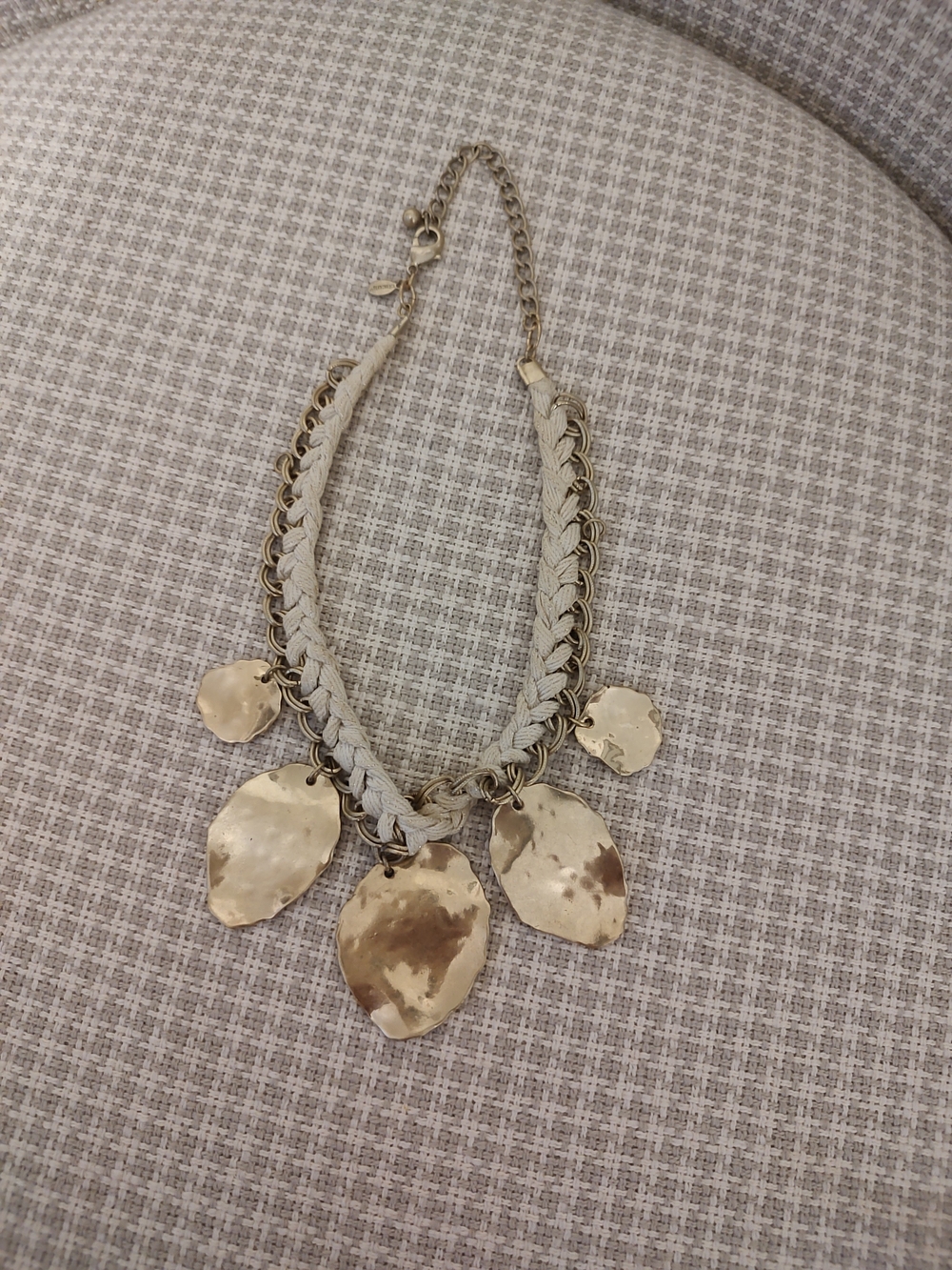 Gold Leaf Pendant Braided Necklace in Cream